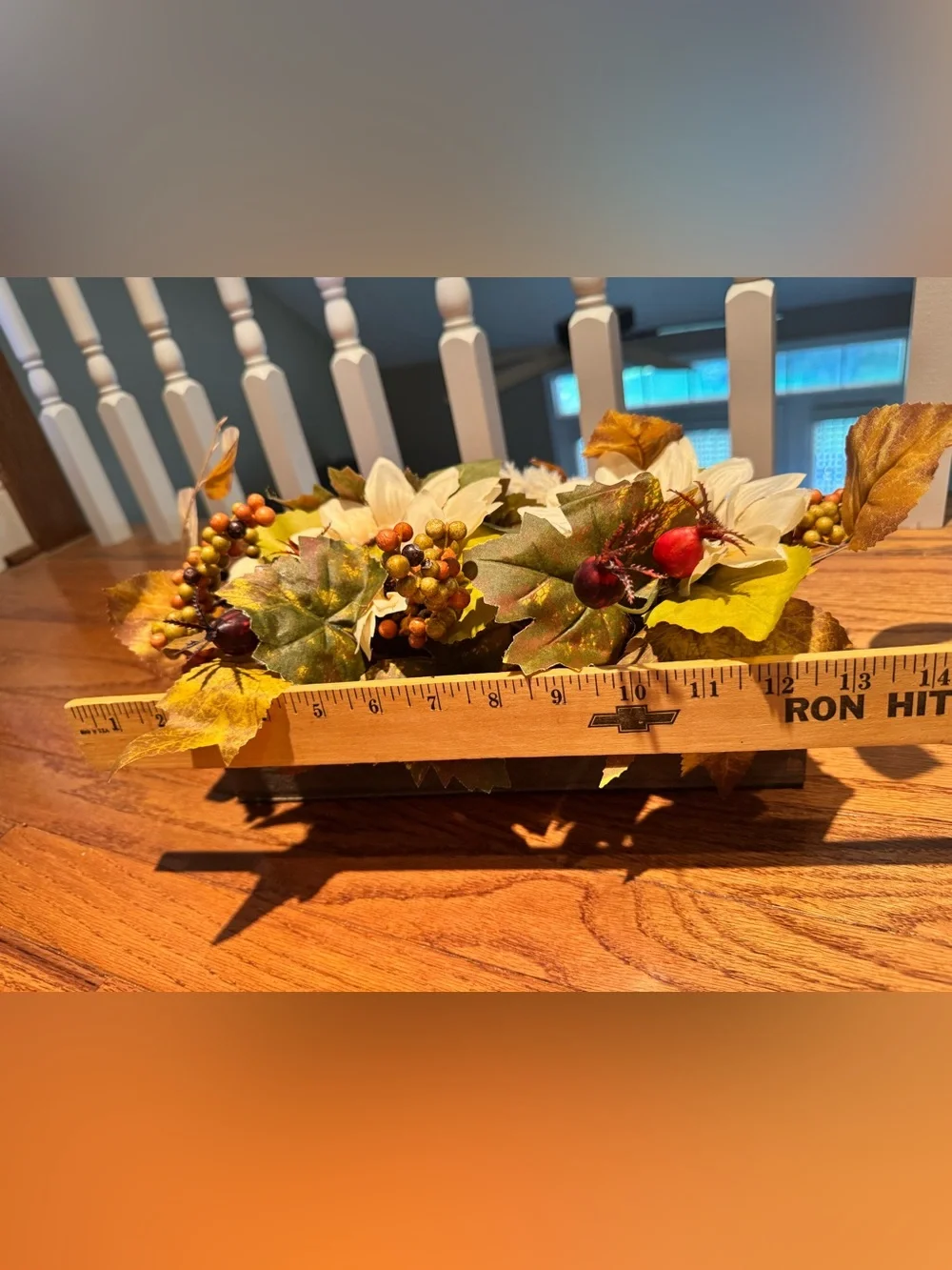 Fall floral table/mantle arrangement in wood box